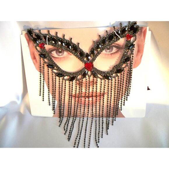 Harem mask, black rhinestone mask, dangle mask, costume masquerade cosplay mask - Picture 1 of 6